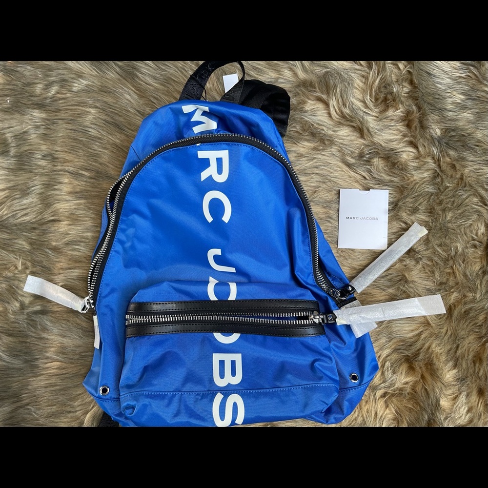 Marc Jacobs Blue Logo Nylon Backpack.